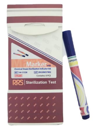 Marker with indicator ink for steam sterilization process RRS